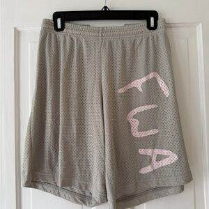 Women's Athletic Mesh Shorts - Light Gray with Pink Logo